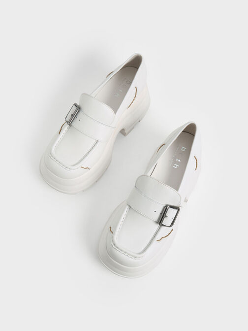 Jules Platform Buckled Loafers, White, hi-res