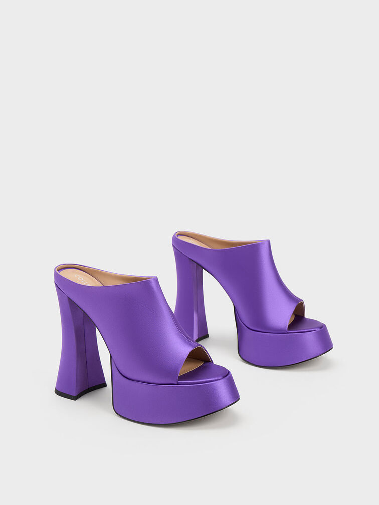 Delphine Recycled Polyester Platform Mules, Purple, hi-res