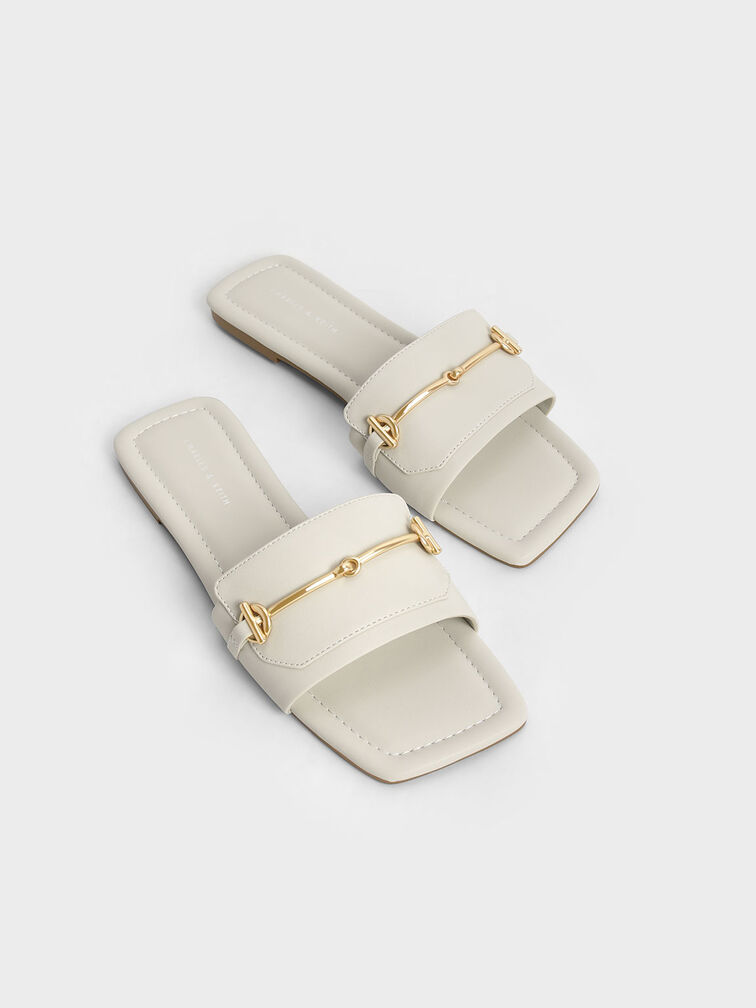 Metallic Accent Slide Sandals, Chalk, hi-res