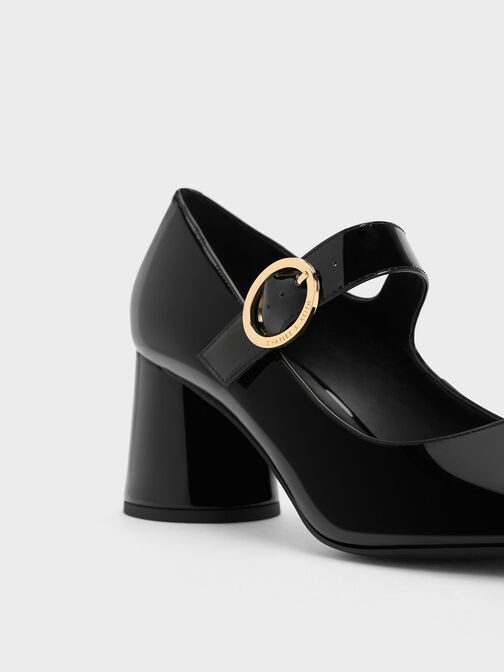 حذاء ماري جينز بكعب عريض أسطواني لامع, Black Patent, hi-res