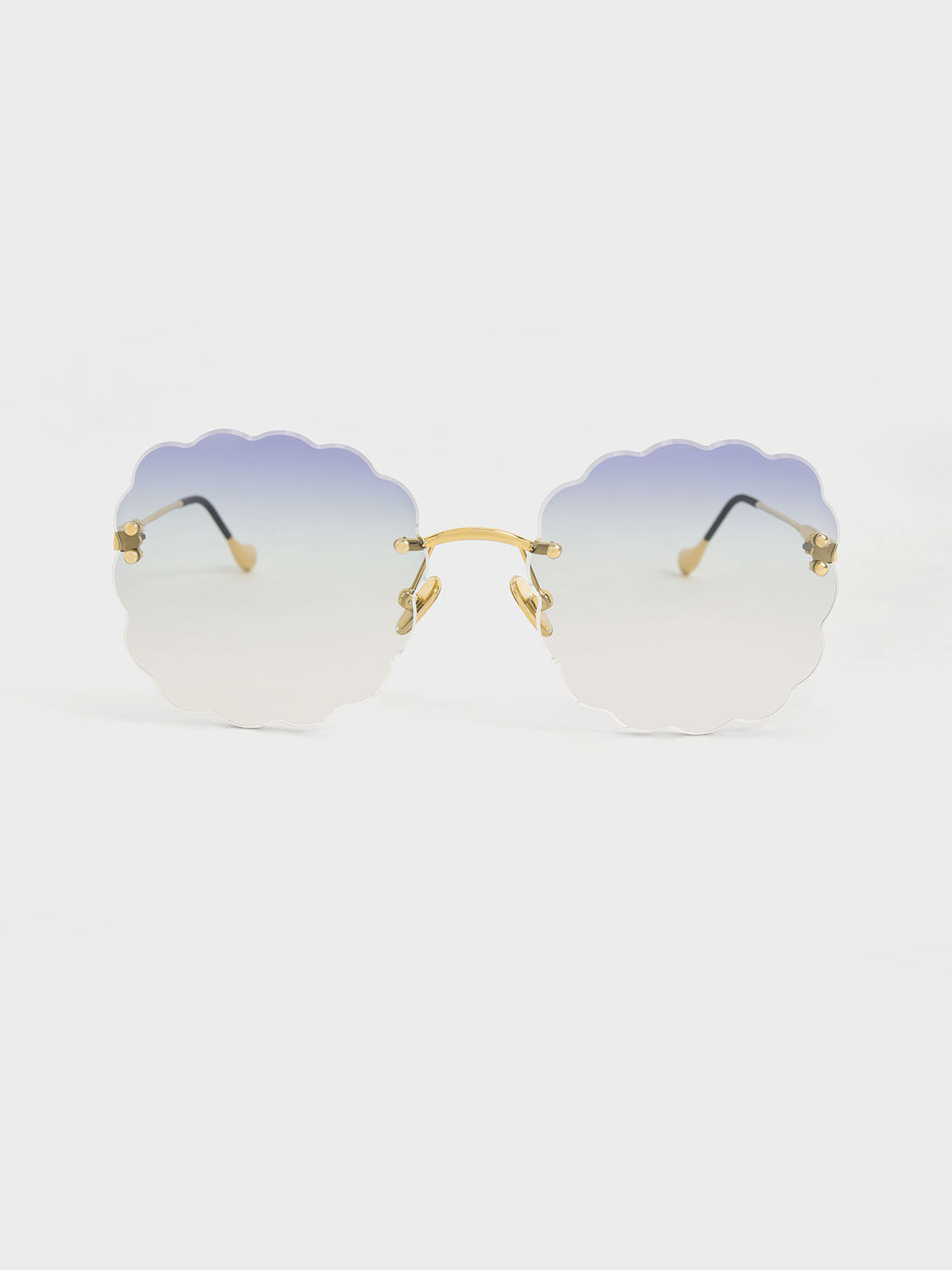 نظارة شمسية بإطار على شكل فراشة وبحواف صدفية وبعدسات متعددة الألوان, أزرق, hi-res
