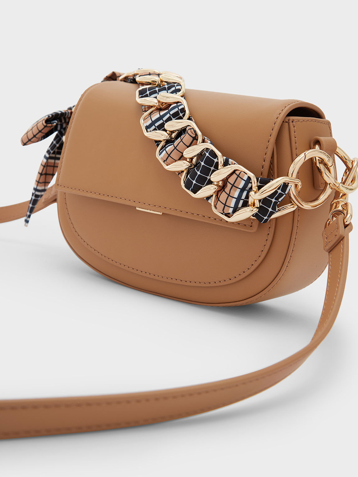 Caramel Satin Scarf Handle Leather Bag CHARLES KEITH SA