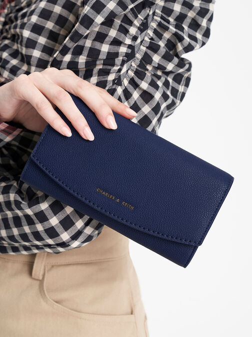 Curved Flap Long Wallet, Navy, hi-res