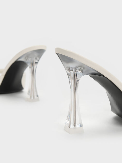 Clear Flared Heel Mules, Cream, hi-res