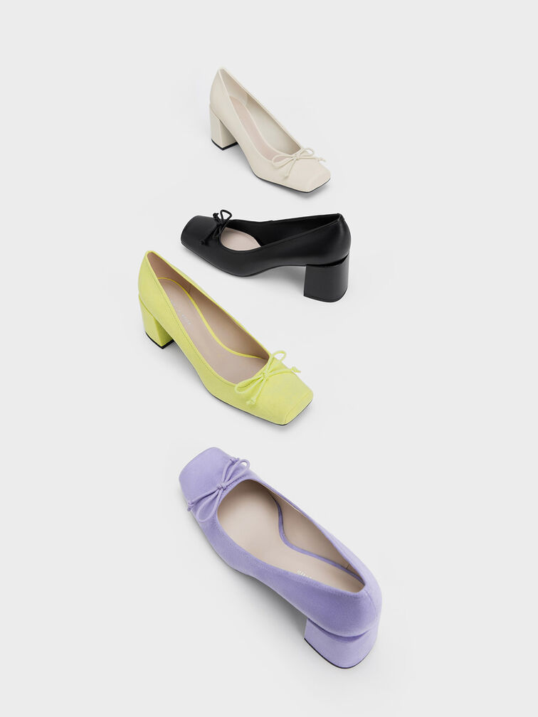 Bow Square-Toe Textured Pumps, Purple, hi-res