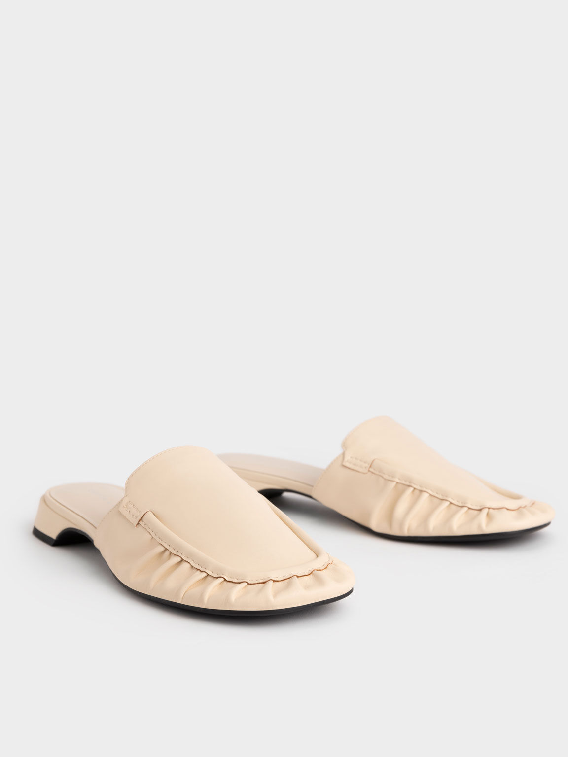 Ruched Block Heel Mules, Chalk, hi-res