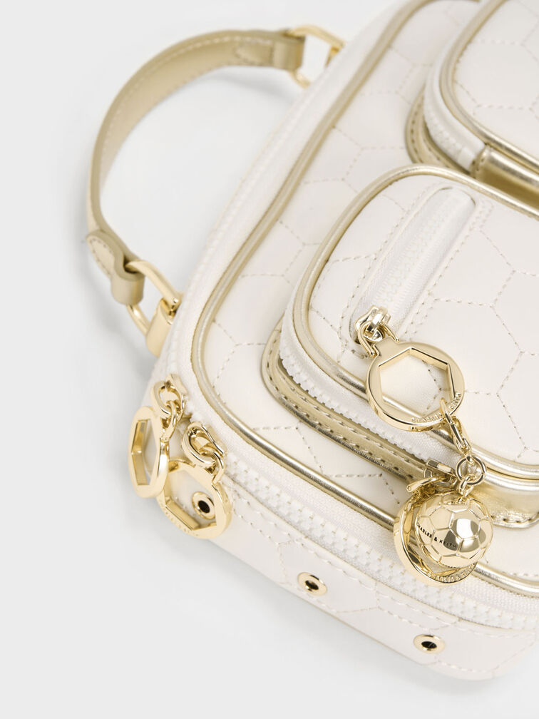 Textured Multi-Pouch Crossbody Bag, Gold, hi-res