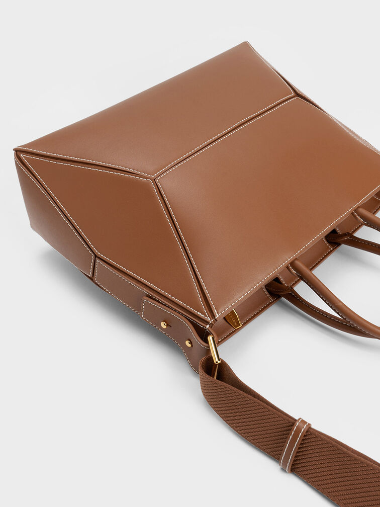 حقيبة نسرين بتصميم هندسي, شوكولاتة, hi-res