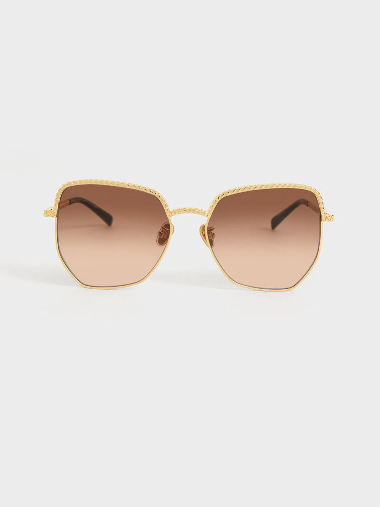 Recycled Acetate Braided Butterfly Sunglasses, Gold, hi-res