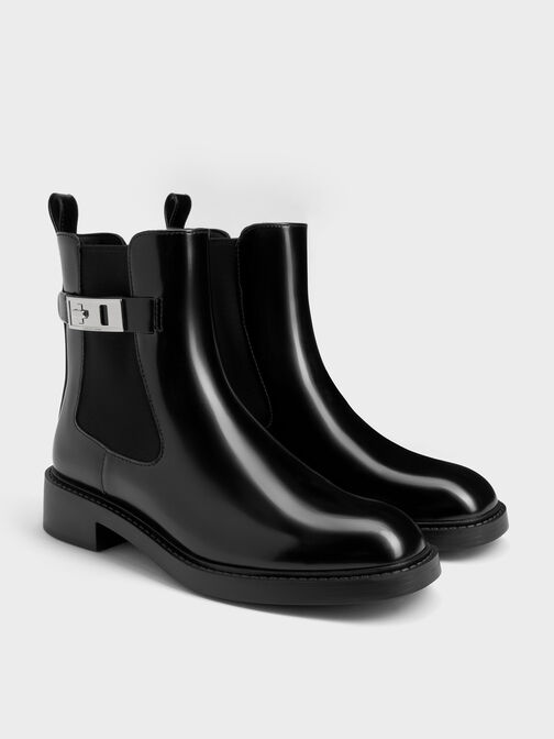 Lando Metallic-Buckle Chelsea Boots, Black Boxed, hi-res