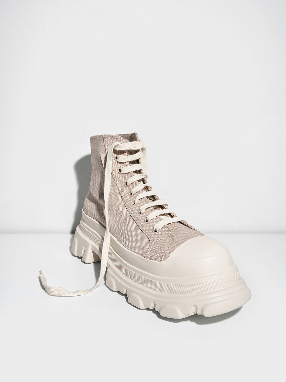 Canvas Chunky High-Top Sneakers, Sand, hi-res