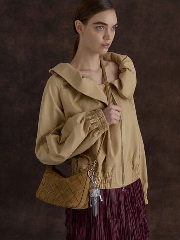 Ivette Recycled Suede Woven Shoulder Bag, Sahara Sand, hi-res