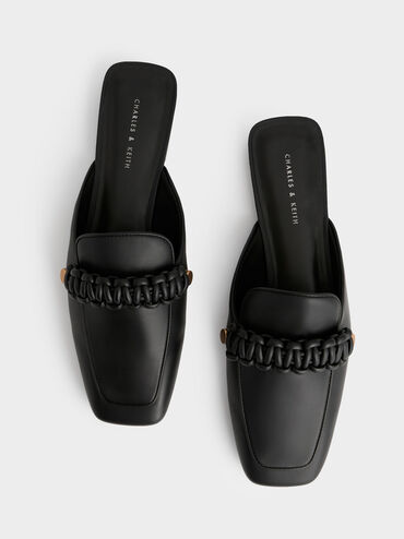 Braided Penny Loafer Mules, Black, hi-res