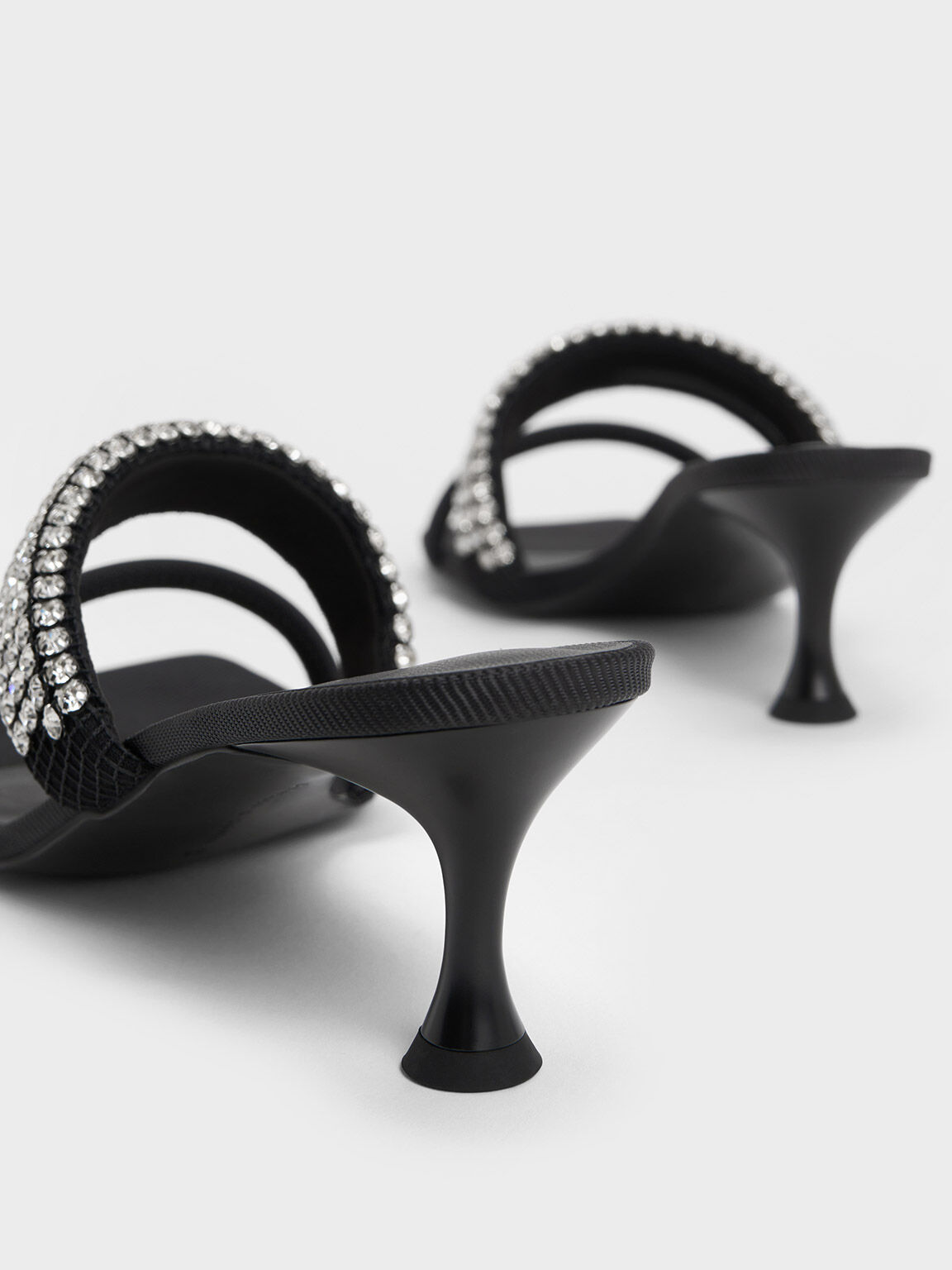 Gem Embellished Strappy Mules, Black, hi-res