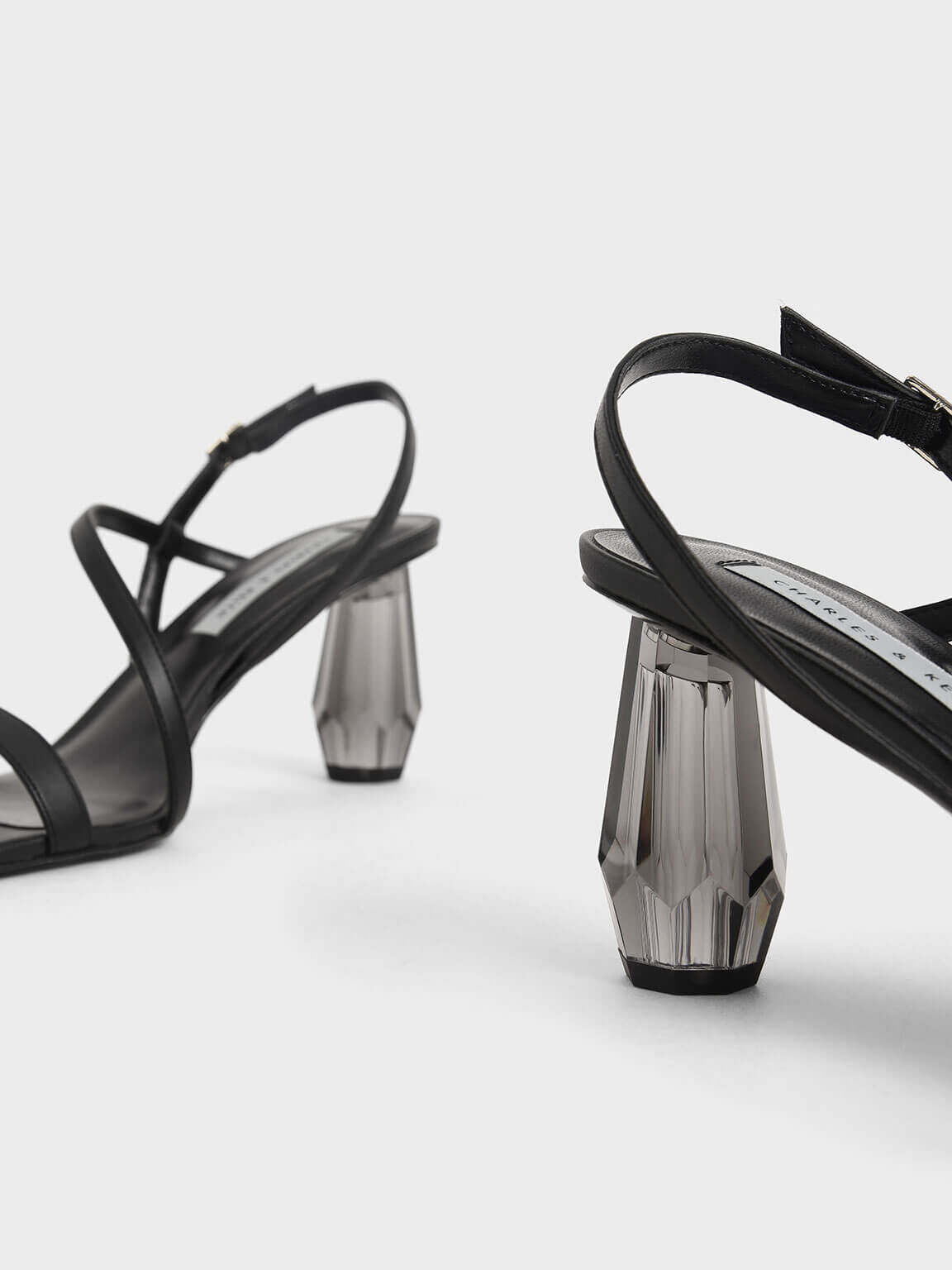 See-Through Sculptural Heel Sandals, Black, hi-res
