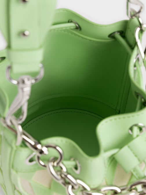 حقيبة اسطوانية زيتا بنقشة المربعات, اخضر فاتح, hi-res