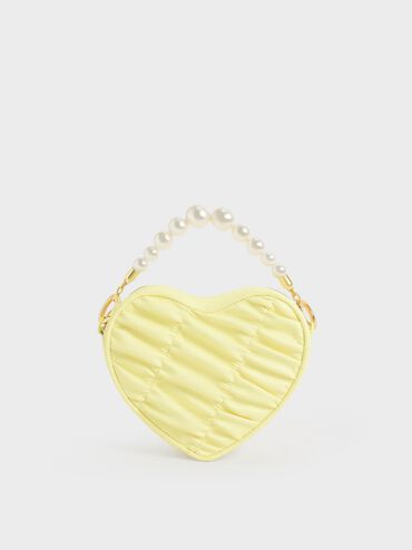 Bead Handle Heart Evening Bag, Yellow, hi-res