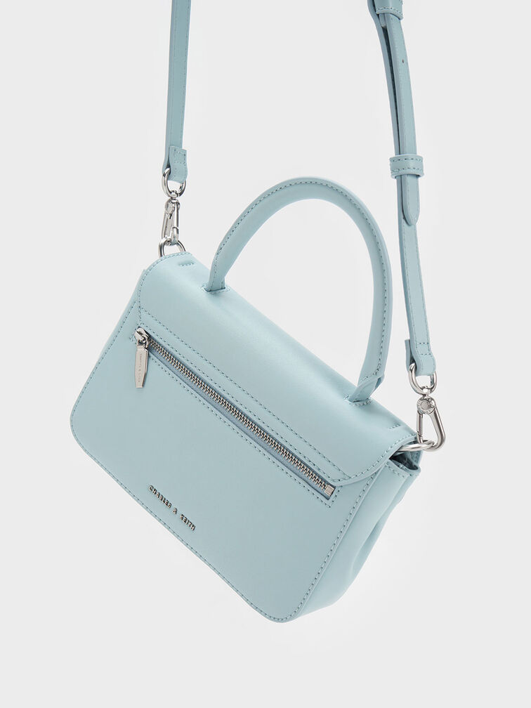 Floral Mesh Top Handle Bag, Light Blue, hi-res
