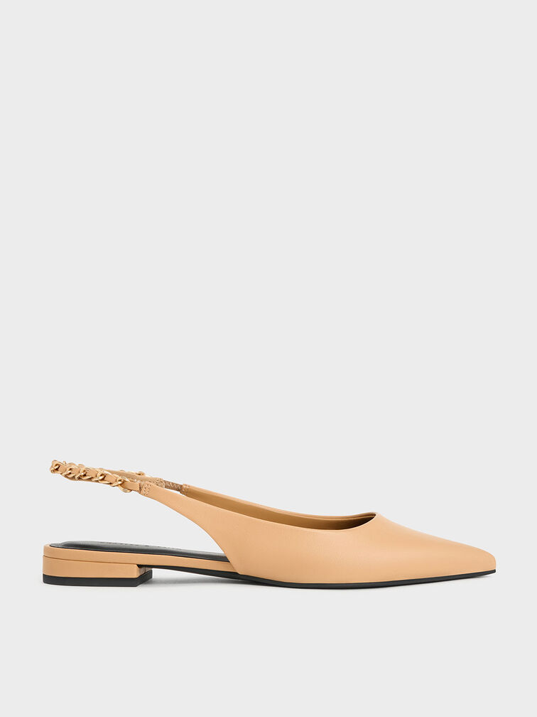 Braided-Chain Slingback Flats, Beige, hi-res