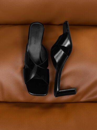 Georgina Crossover-Strap Blade-Heel Mules, Black Boxed, hi-res