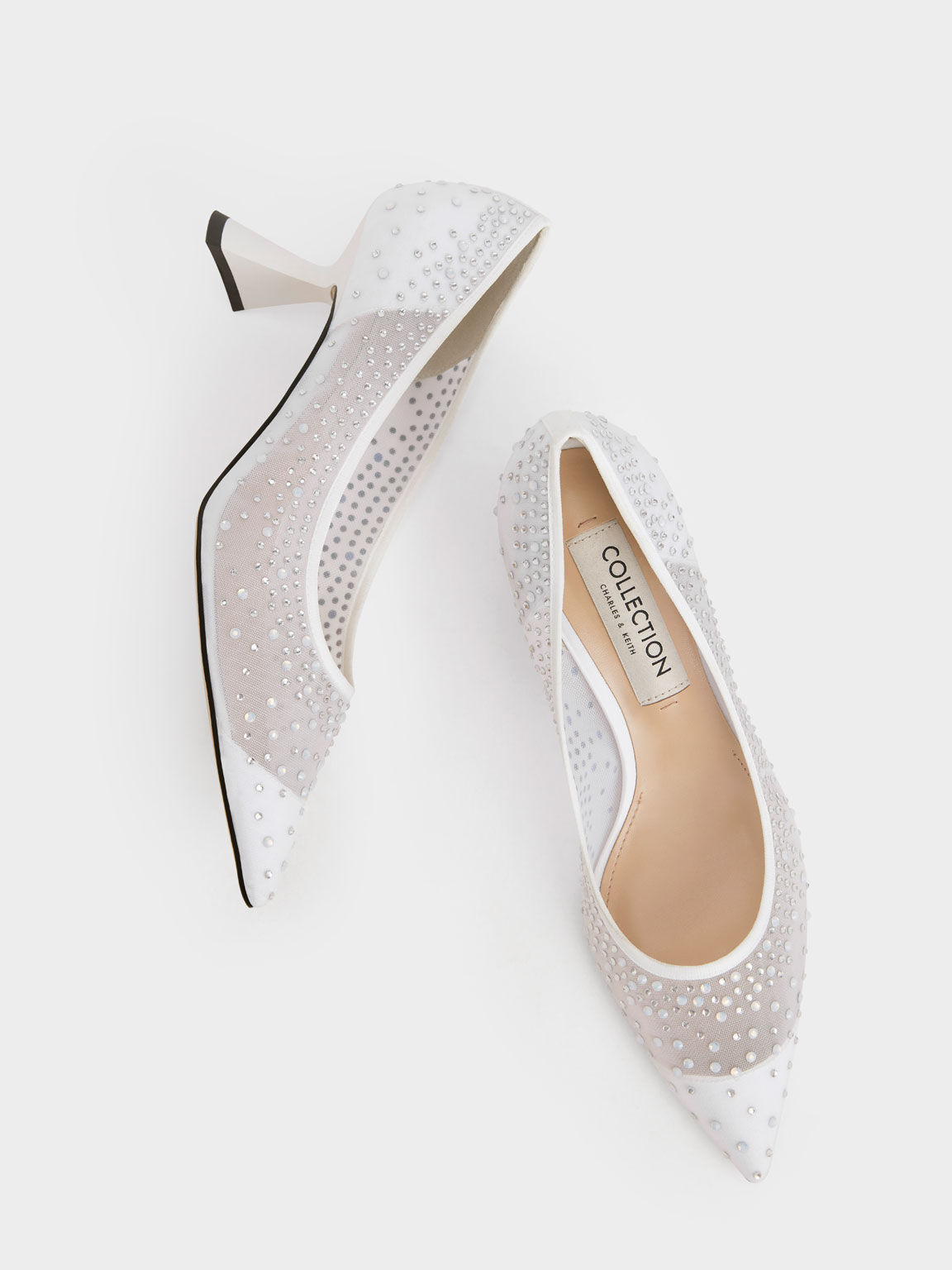 Blythe Mesh Embellished Sculptural Heel Pumps, White, hi-res