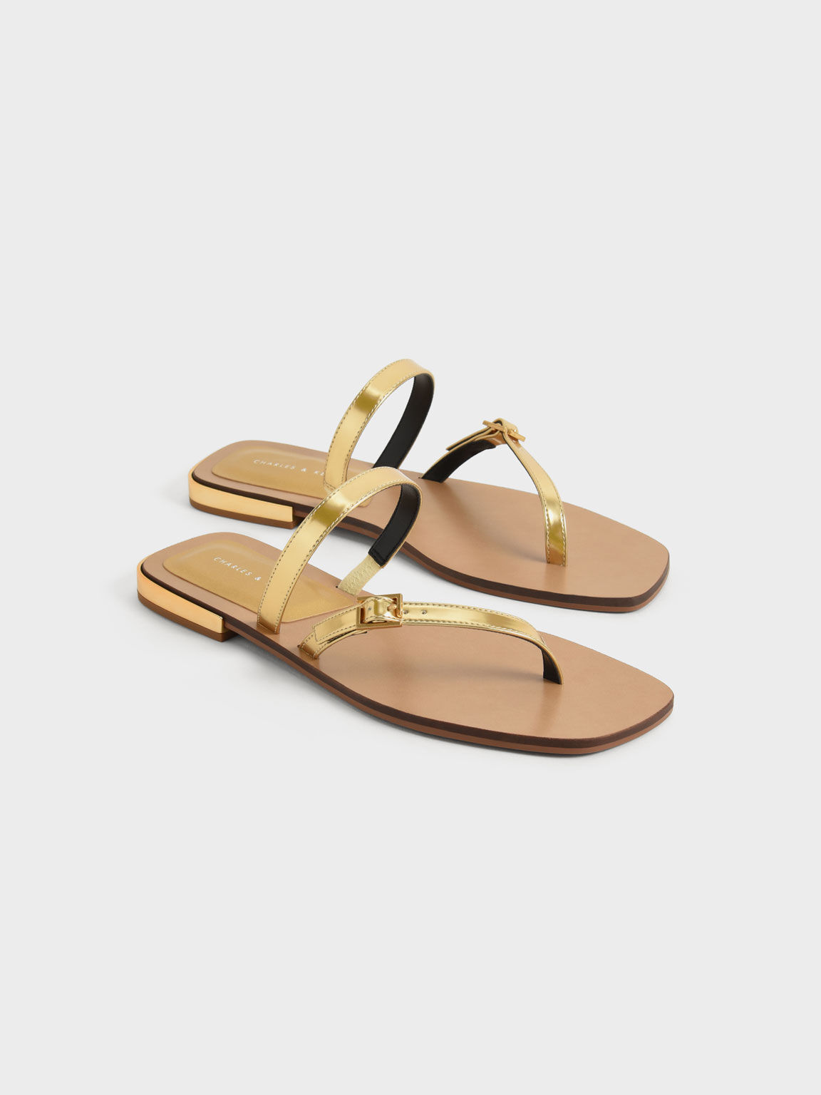 Snake-Print Asymmetric Strap Thong Sandals, Gold, hi-res