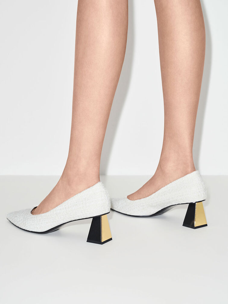 حذاء صوف بكعب ترابيز عريض متوسط الطول, أبيض, hi-res