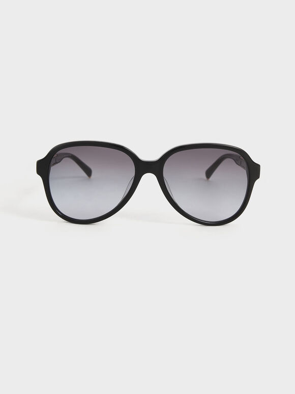 نظارة شمسية بذراع معدنية مجدولة الشكل, أسود, hi-res