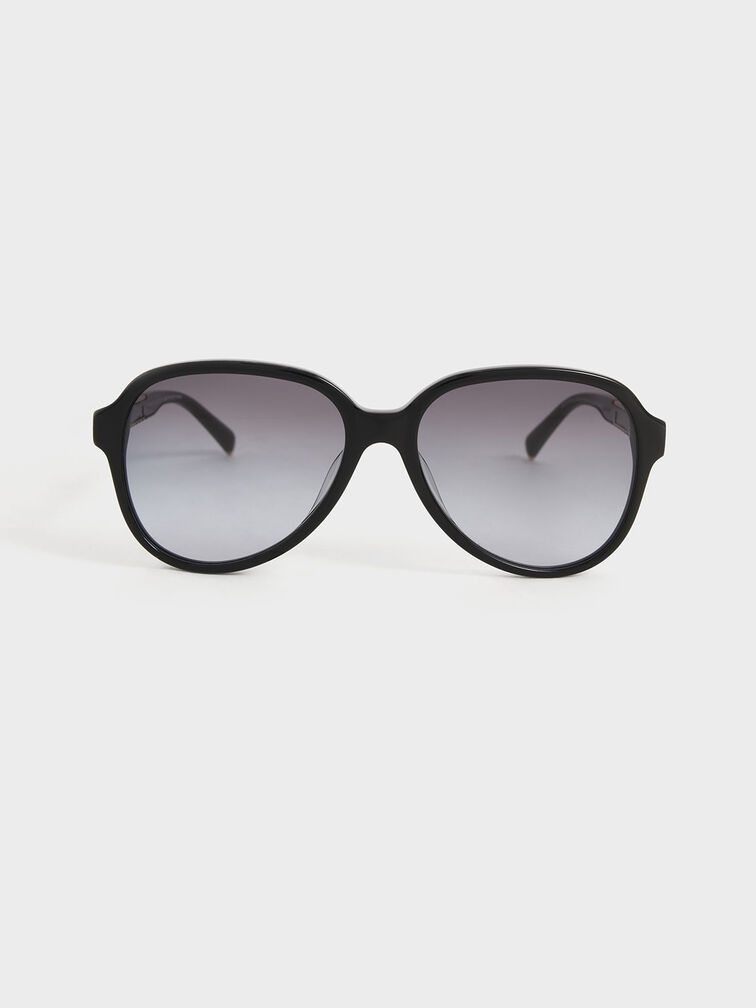 نظارة شمسية بذراع معدنية مجدولة الشكل, أسود, hi-res