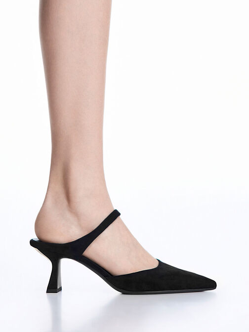Textured Slant Heel Mules, Black, hi-res