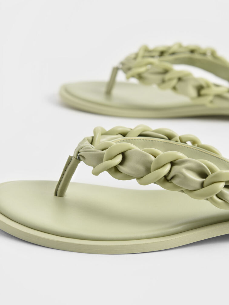 Braided Chain-Link Strap Thong Sandals, Sage Green, hi-res