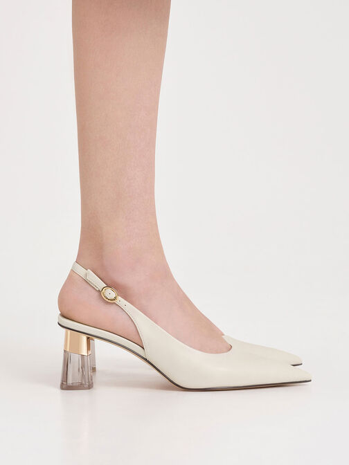 See-Through Trapeze Heel Slingback Pumps, Chalk, hi-res