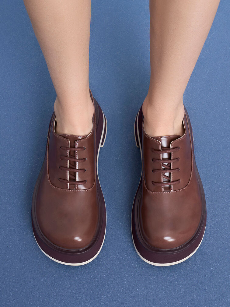 حذاء أوكسفورد بلاتفورم مخطط, خمري, hi-res