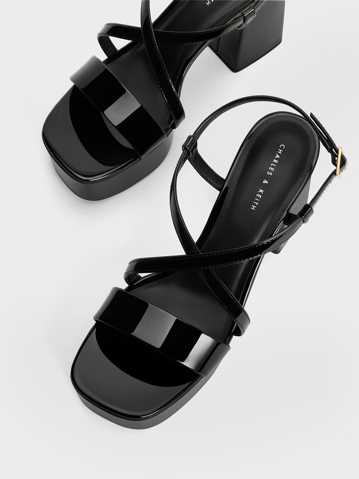 Black Patent Crossover Strap Platform Sandals CHARLES KEITH SA