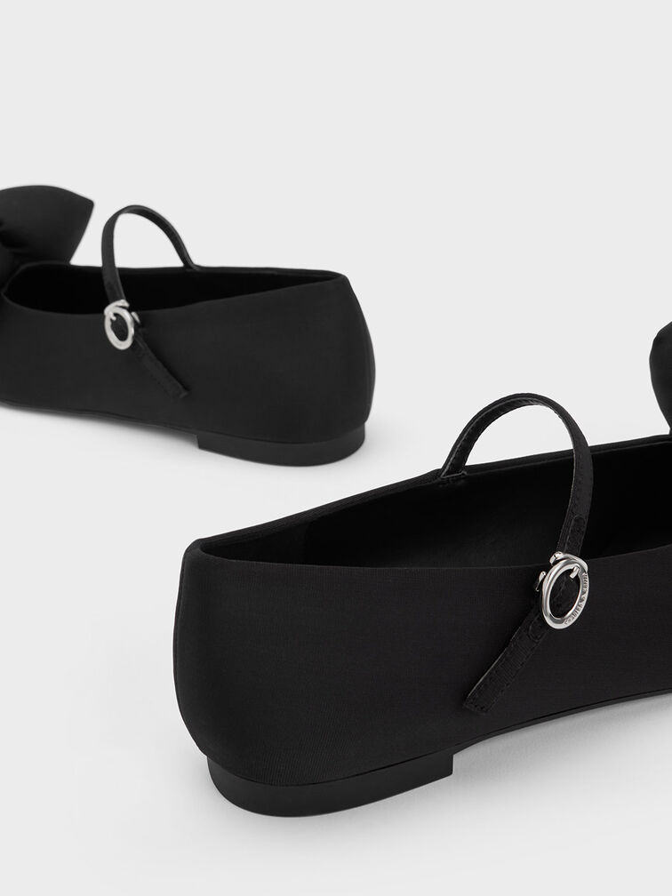 Puffy Bow Mary Jane Flats, Black, hi-res