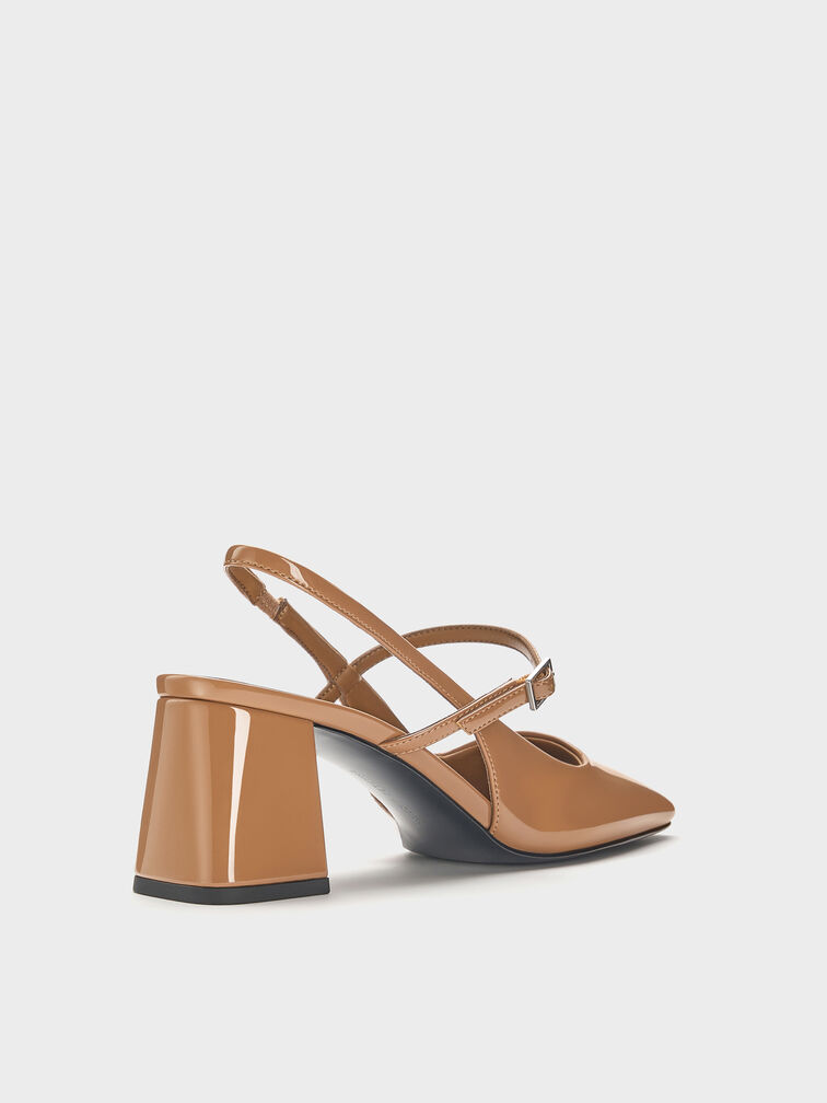 Patent Square-Toe Mary Jane Slingback Pumps, Caramel, hi-res