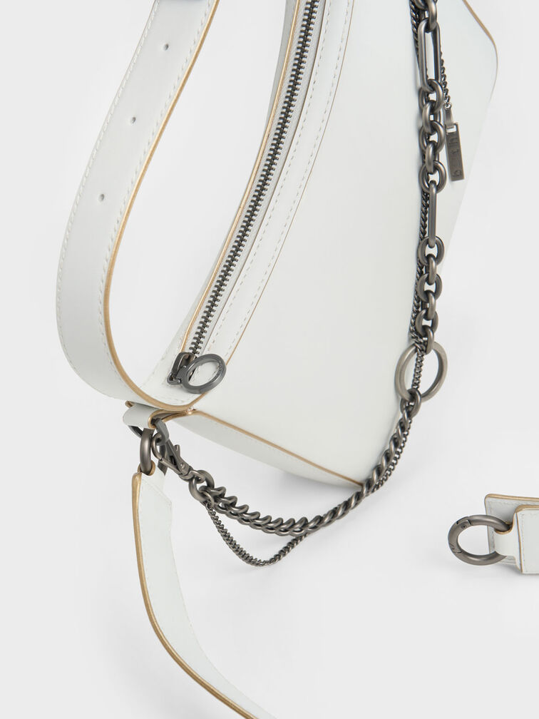 Jules Leather Chain-Embellished Bag, White, hi-res