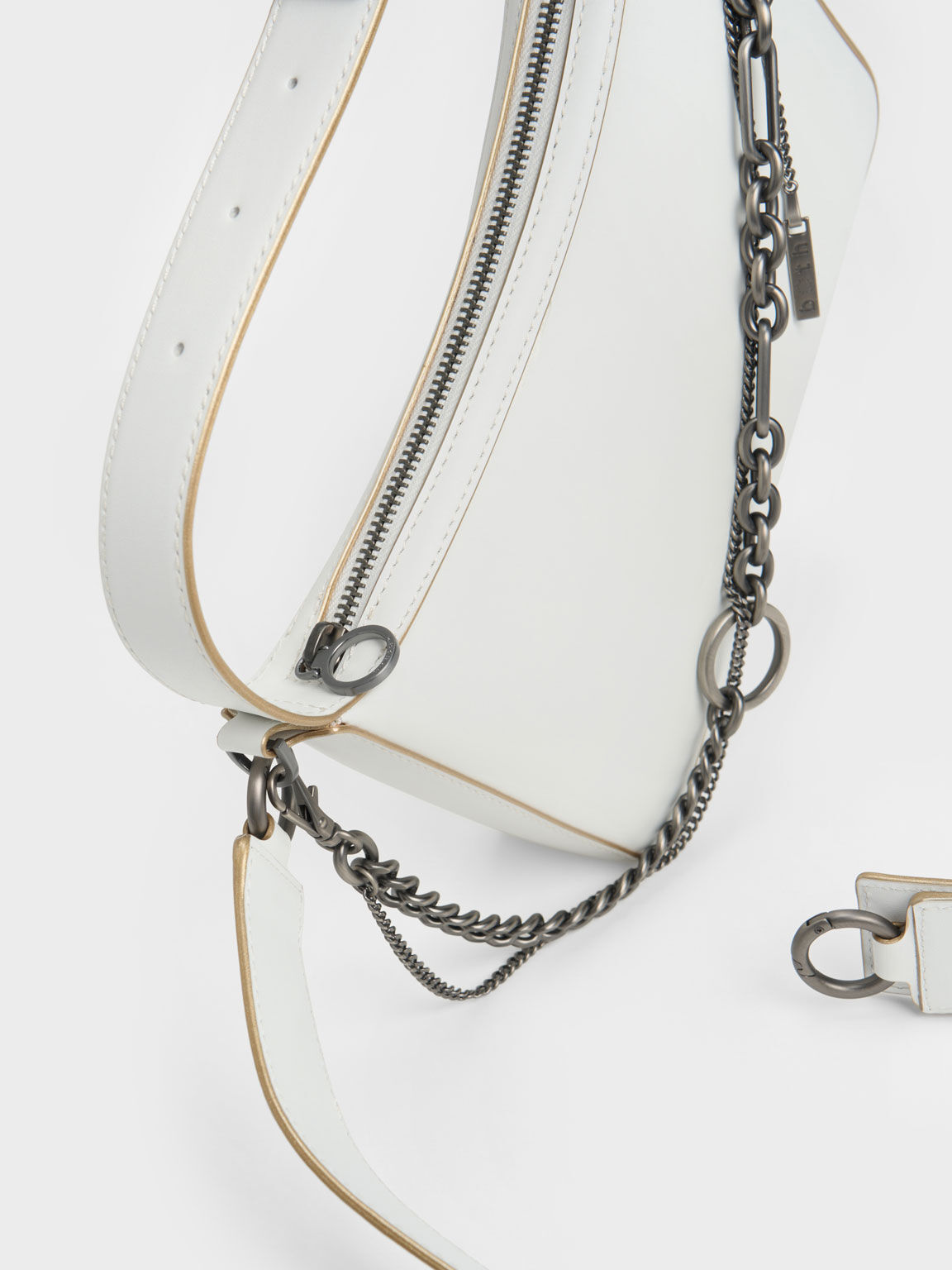 Jules Leather Chain-Embellished Bag, White, hi-res
