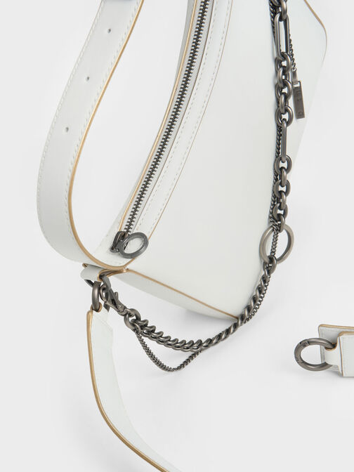 Jules Leather Chain-Embellished Bag, White, hi-res