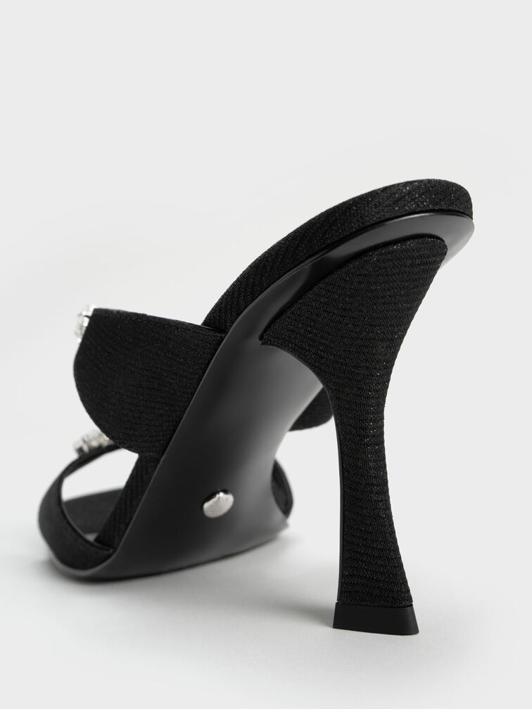 Glittered Gem-Encrusted Sandals, Black, hi-res