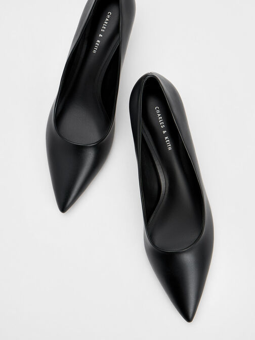 Bamboo Heel Pointed-Toe Pumps, Black, hi-res