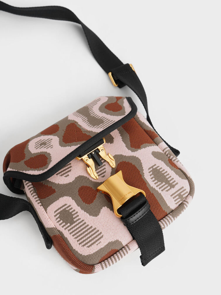 Knit & Nylon Metallic Buckle Mini Crossbody Bag, Multi, hi-res