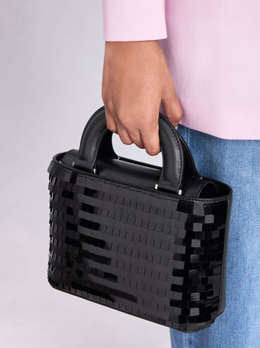 حقيبة ذات يدين مطرزة بالترتر, أسود, hi-res
