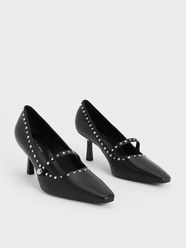 حذاء ماري جين بكعب عال مرصع, أسود, hi-res