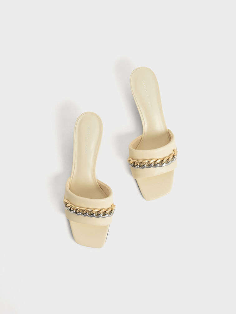 Chain-Embellished Blade Heel Mules, Chalk, hi-res