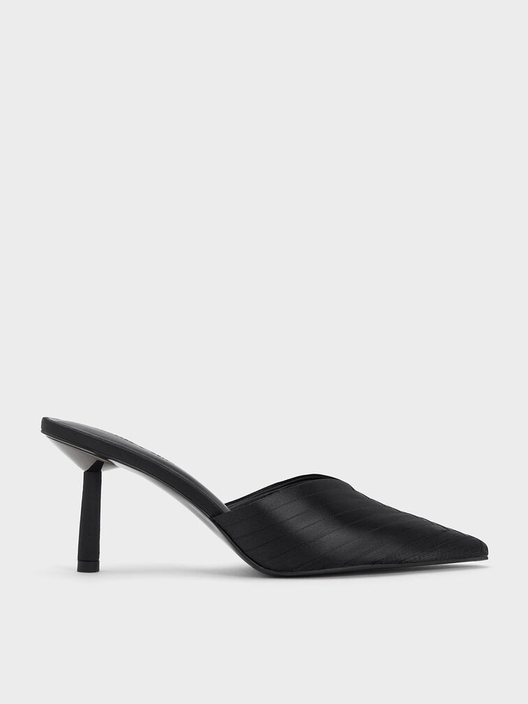 Recycled Polyester Cylindrical Heel Mules, Black, hi-res
