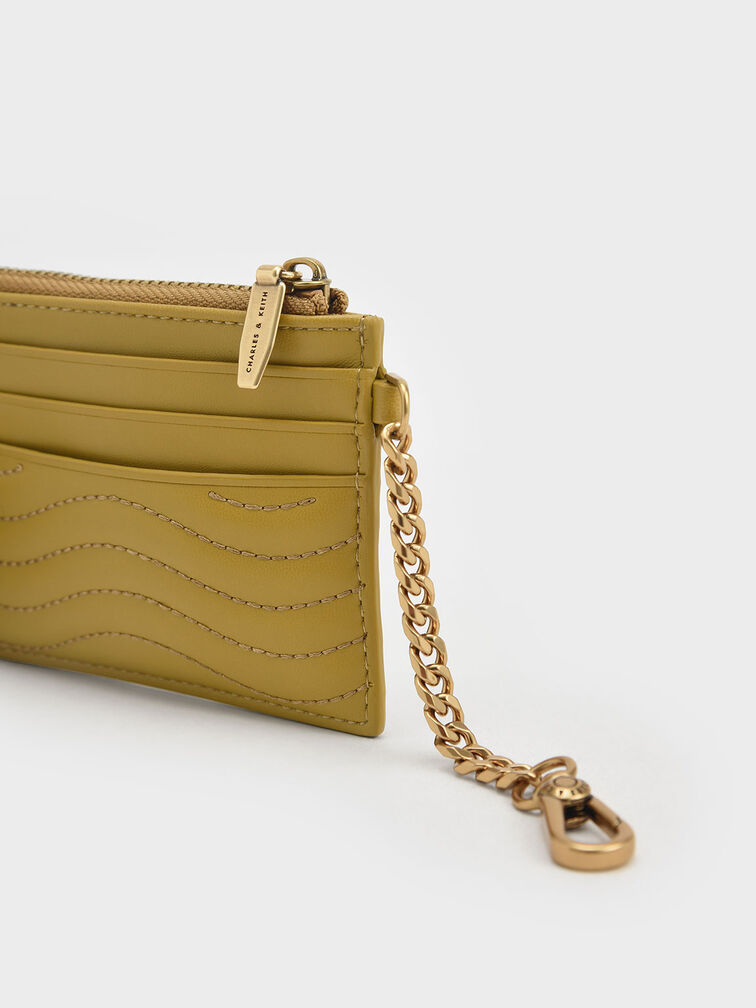 Aubrielle Stitch-Trim Zip Card Holder, Mustard, hi-res