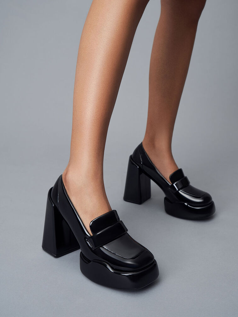Lula Patent Loafer Pumps, Black, hi-res