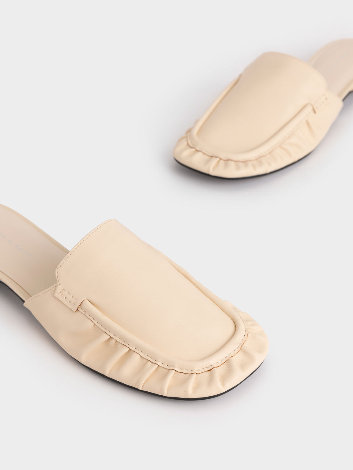 Ruched Block Heel Mules, Chalk, hi-res