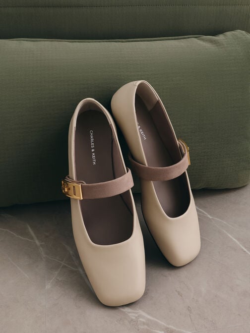 حذاء ماري جين فلات لاندو بلونين بمشبك, أبيض طباشيري, hi-res